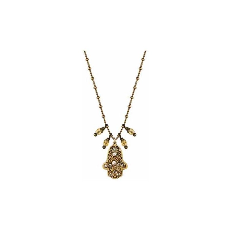 Pink and Gold Small Hamsa Necklace with Beaded Cha | Jewelry | Judaica